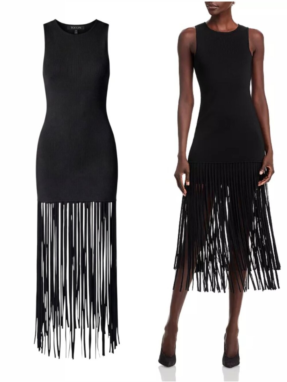Toccin Jora Racer Fringe Dress Navy Knit Sleeveless Crew Neck Bodycon NWT